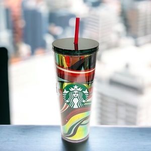 Starbucks 2021 Winter Holiday Multi Color Swirl 24oz Cold‎ Cup Tumbler New